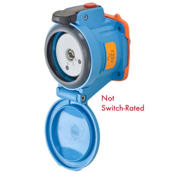 63-34075-352-375 - DSN30 RECEPTACLE POLY BLUE SIZE 2 TYPE 4X IP 69 1P+N+G 30A 125 VAC 60 Hz NO AUX STRAIGHT INSERTION MUSHROOM PAWL